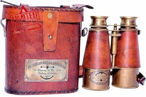 Nautical Victorian Marine Brass Leather Binocular Opera Glasses & Spyglass London 1915 Home & Office Deco