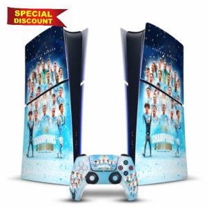 Head Case Designs Officially Licensed Manchester City Man City FC Team Poster 2024 Champions Vinyl Gaming Skin Decal Compatible With Sony PS5 Slim Digital Edition Console & DualSense Controlle