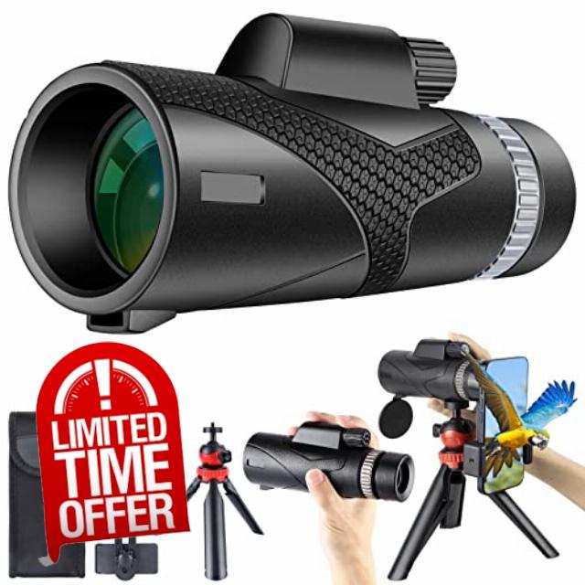 GOHHME 12 X 50 Monocular Telescope Monoculars for Adults BAK4 Prism with Smartphone Holder Upgrade Tripod Waterproof Night Vision Monoculars for Hiking Bird Watching Hunting Camping