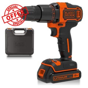 BLACK+DECKER 18 V Cordless 2-Gear Combi Hammer Drill Power Tool with Kitbox