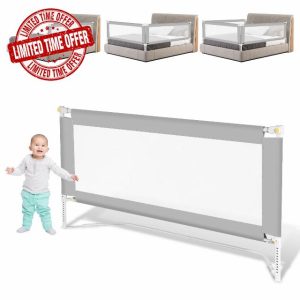 Ansobea Bed Guard Bed Rails foldable 180 cm No-screws for Toddlers Bed Safety Guard for kids Large U shade base Travel Bed Guard Bed Side Rail easy install and carry Grey