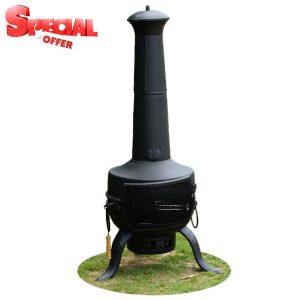 Gr8 Garden 137cm Tall Large Garden Patio Chiminea Charcoal Wood Log Burner Fire Pit BBQ Cooking Grill Barbecue Heater Steel Outdoor Fireplace With Poke