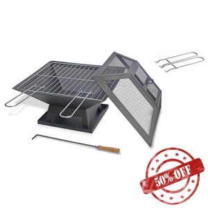 K-ONE Square Fire Pit With Bbq Grill Heater - Outdoor Garden