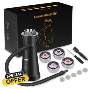 BORUIT 301B Cocktail Smoker Kit Third gear adjustment/Metal burning Chamber 12PCS With Wood Chips Cold Smoke for Food and Drinks old fashioned smoker kit Gift-Gift for Man(Black)