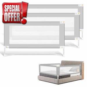 Ansobea 3PCS Bed Guard Bed Rails foldable 2x180cm+1x150cm No-screws for Toddlers Bed Safety Guard for kids Large U shade base Travel Bed Guard Bed Side Rail easy install and carry Grey
