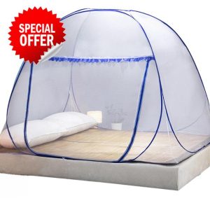 Pop up Mosquito Net Tent for Single Bed Double Bed Travel Outdoor Camping with Easy Zipper Access and 360° Protection (Blue