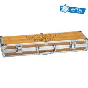 Barbecue Tool Set in Personalised Box - Sustainable Bamboo and Stainless Steel
