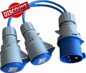 K M Electronics 32A PLUG TO 2 X 16A SOCKETS 2 WAY SPLITTER GENERATOR