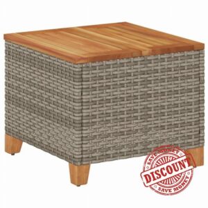 idaXL Garden Table Grey Acacia Wood Top 45x45x37 cm Poly Rattan Outdoor Furniture - Weatherproof & Robust