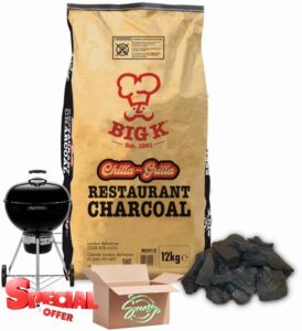 Big K Chilla-Grilla Restaurant Grade Charcoal | Lump Wood Charcoal | Authentic BBQ Taste | 12 Kg Bag Sucasa