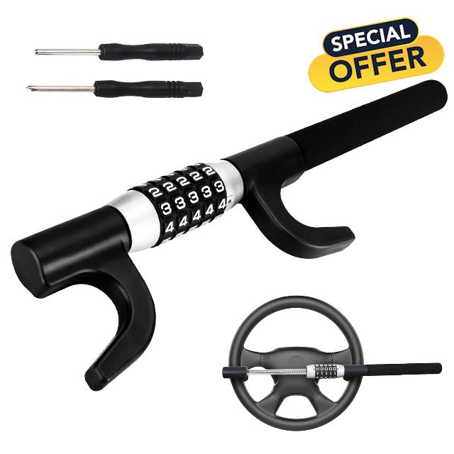 Steering Wheel Lock 5 Digit Combination Password Heavy Duty Lock Anti-Theft Retractable Car Steering Wheel locks Vehicle Security Device Universal Fit for Car Truck Van and SUV