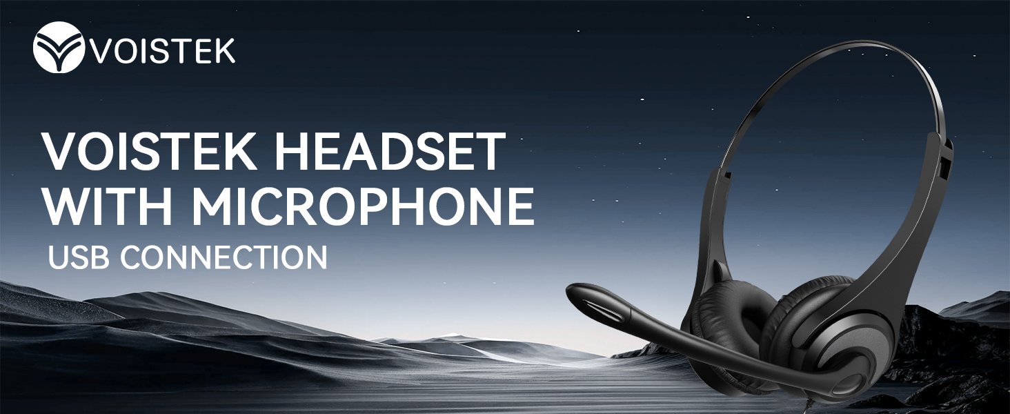 Voistek USB Headset with Microphone for PC Laptop Wired Computer Headset