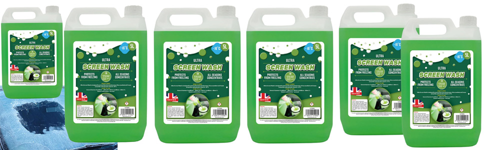5L green ultra car screenwash all seasons effective down to -16°C concentrate smear free
