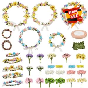 INFUNLY 20Pcs Flower Crowns Making Kit Handmade Floral Crown Garland Kit Make Your Own Flower Wreath Flower Headband Garland Hair Accessories Gift for Wedding Birthday Party Favours DIY Arts Crafts