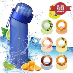 Air Water Bottle with Flavor Pods 650ML Flavoured Water Bottle Starter Set Fruit Fragrance Scented Water Cup Air Taste Pods Pack 0 Sugar Calorie BPA Free for Outdoor Sports Gym (Navy Blue)
