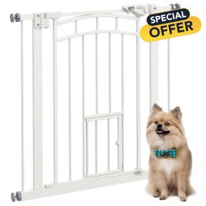 PawHut Stair Gate Dog Gate Pet Barrier Pressure Fit Safety Gate with Small Cat Door