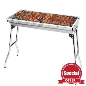Home Harbour H1 Large Foldable Stainless Steel BBQ Charcoal Grill | Portable and Lightweight Barbecue | For Outdoor Picnics