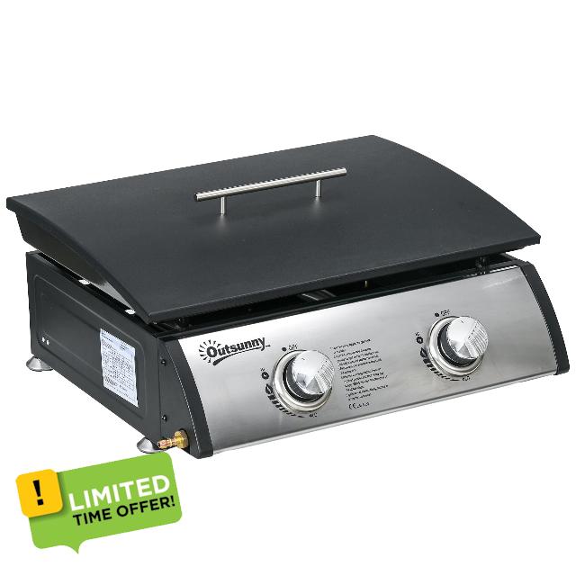 Outsunny Gas Plancha Grill with 2 Stainless Steel Burner