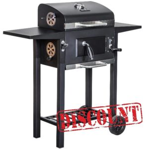 George Foreman Large Charcoal BBQ in Black Outdoor Smoker Barbecue Portable BBQ with Lid Cover