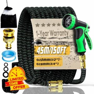 150FT Expandable Garden Hose Pipe Set & 10 Pattern Spray Nozzle Flexible Expanding Magic Hose with 3/4" 1/2" Fittings for Outdoor