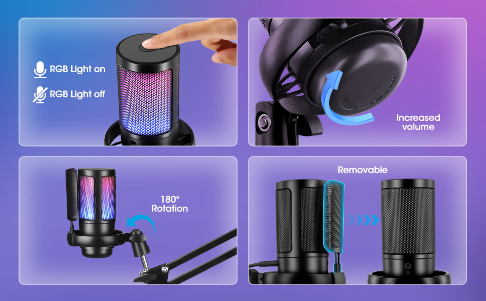 Gaming USB Microphone with Adjustable RGB Modes