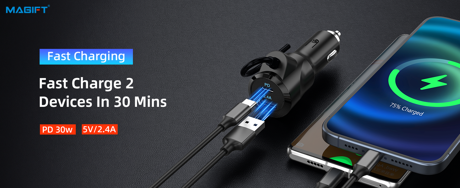 Bluetooth Car Adapter PD 30w & QC 3.0 Fast Car Charger