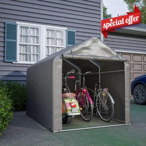 BIRCHTREE 2.2M*1.6M Garden Waterproof Anti-UV Bike Storage Tent Bicycle Motorcycle Shed Shelter Outdoor Backyard Steel Frame PE Cover Zipper Door Large Grey