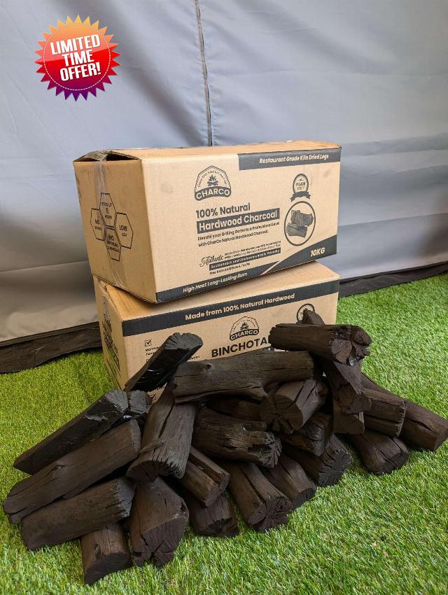 BBQ Hardwood Lump Charcoal Premium Restaurant Grade 10kg box - High Carbon - High Heat - No fillers or Chemicals XL Logs Eco-friendly sustainable