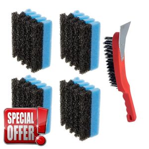 Cleaning Sponges Compatible for George Foreman (Pack of 4) with Wire Scraper Brush for Indoor Grills
