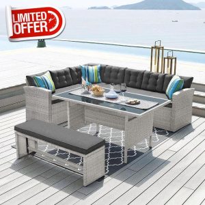 Bravich Elba 8-10 Seater Grey Rattan Outdoor Garden Furniture Set. Weatherproof Corner Garden Furniture
