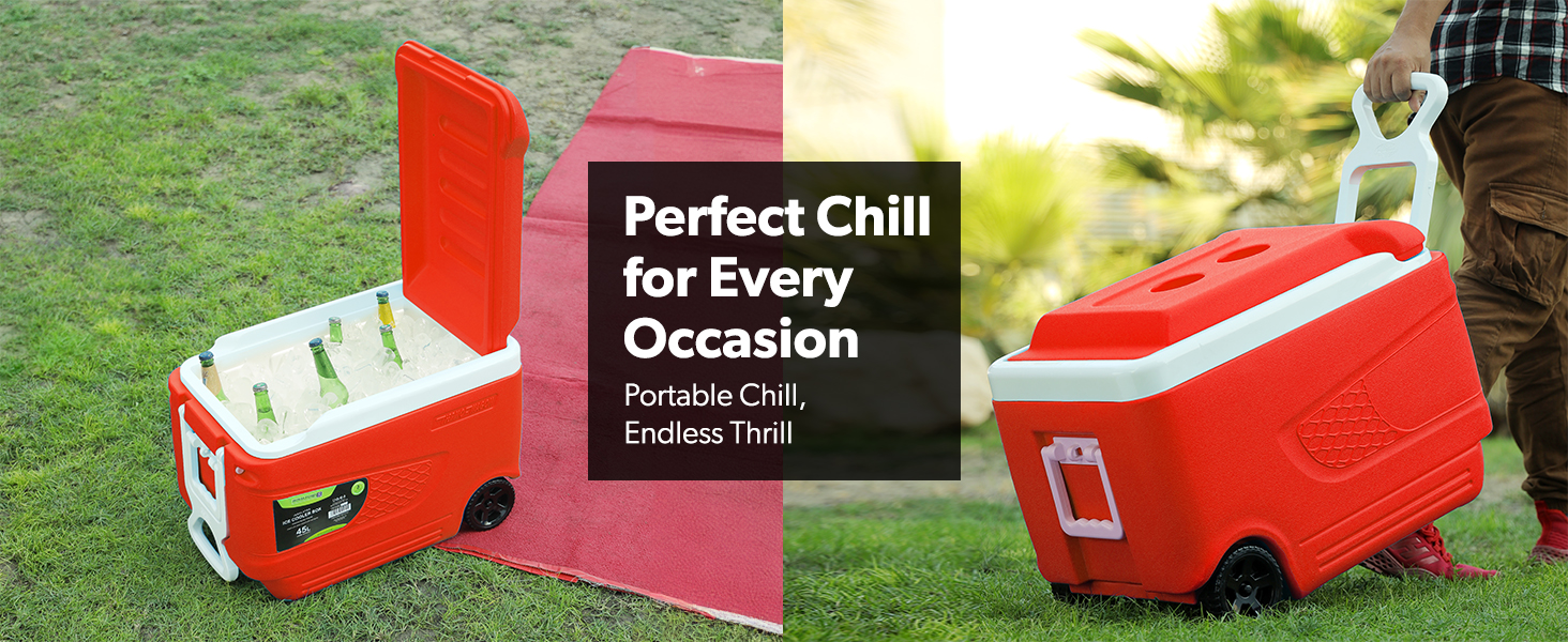 ROYALFORD Ice Cooler Box 45L Camping Picnic Insulated Food Container-Ice Box, Red