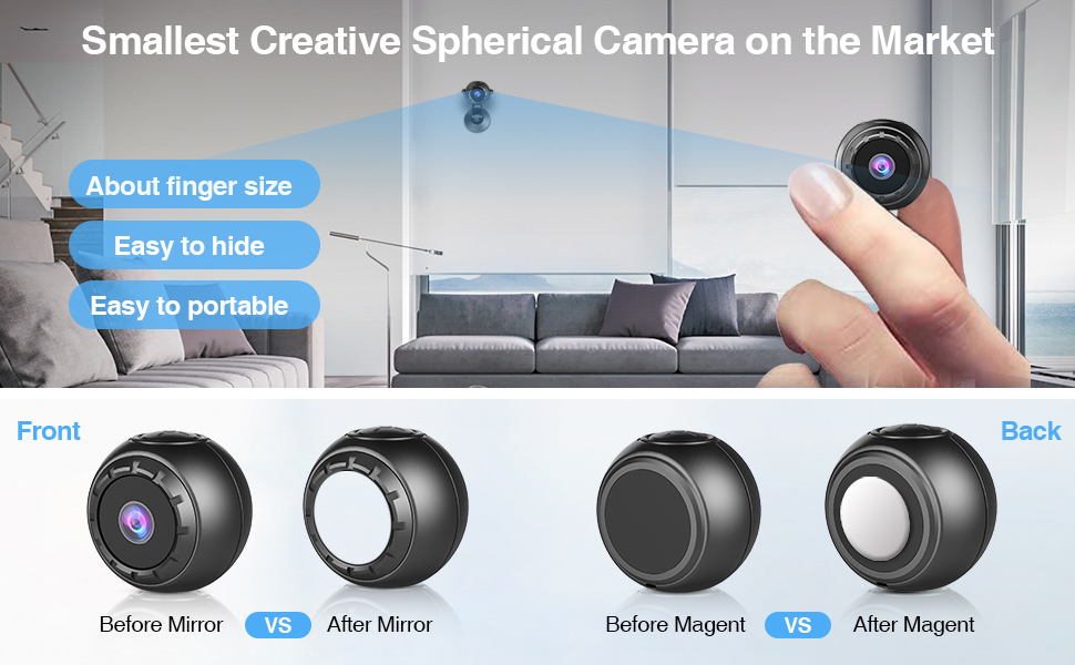 Small Mini Camera 1080P HD Small Portable Cordless Outdoor Home Security Surveillance Camera