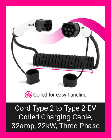 Cord Type 2 Portable EV Charger, 10 Metre, 230V 6A-8A-10A Max 2.3kW - Carry and Storage Bag Included
