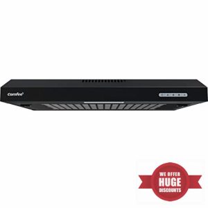 COMFEE' 60 cm Visor Cooker Hood SLIF17B-60 LED Extractor Hood Under Cabinet Hood Wall Mounted Extractor Fan 600 mm Top Vented Range Hood - Black KWH-SLIF17B-60            [Energy Class B]