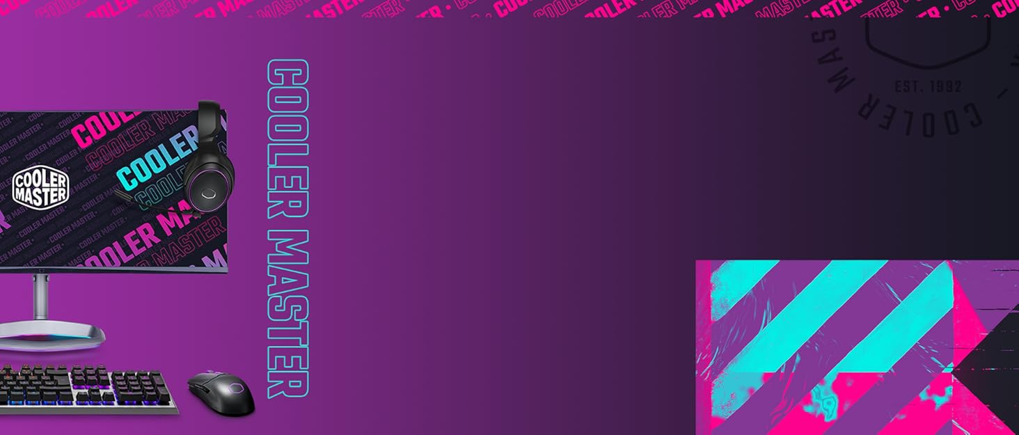 Cooler Master brand banner featuring a PC, a keyboard and a mouse