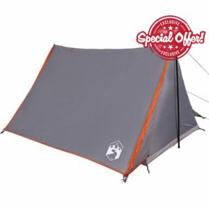 idaXL 2-Person Camping Tent in Grey/Orange - Waterproof