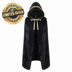 RUIXIA Halloween Hooded Cloak Long Velvet Cape Gothic Medieval Vampire Cape Witch Princess Cloak Robe High Collar Magician Hooded Cloak Renaissance Accessory