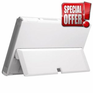 eXtremeRate DIY Console Back Plate Replacement Housing Shell Case with Kickstand for Nintendo Switch OLED Handheld Console – White [Console and Joycon Without]