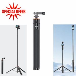 LICHIFIT Extendable Tripod Selfie Stick for DJI OSMO POCKET 3 / Action 4 Length Adjustable 138cm Extension Rod for Insta360 ONE X3 / X2 Action Camera Base Bracket Mount Holder Accessories