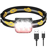 ISEYOU Head Torch Rechargeable, Super Bright Lightweight Headtorch with Red Warning Lights, Motio...