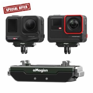 LICHIFIT Magnetic Quick Release Mount for Insta360 Ace/Ace Pro Camera Bracket Metal Base Support with with 1/4" Screw Hole and Foldable Two-Prong Interface Adapte