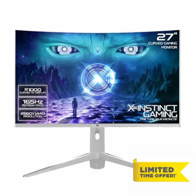 = 27 Inch Curved Gaming Monitor with RGB Ambient Lighting • VA 2560x1440p Monitor (16:9) • WQHD 165Hz • 1ms • HDR • FreeSync/Adaptive Sync • HDMI/DP • 75x75 VESA Gaming Monitor XUI27QC-W Pearl White