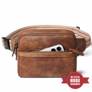 LATMAP 3L Fanny Pack Bumbags for Women Men 4-Zipper Pockets Belt Bag Sling Waist Pack Faux Leather Chest Bag Brow