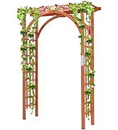 COSTWAY Garden Arch with Planter, Solid Fir Wood Garden Pergola Arbour with Trellis and Drain Hol...