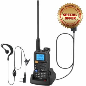 eSynic Professional 1PACK UV 5R Plus Radio Walkie Talkie Rechargeable 200 Channel 5KM Long Range 2 Way Radio With LCD Screen Support NOAA Weather Report Dual Band VHF & UHF as FM Radio For Camping etc