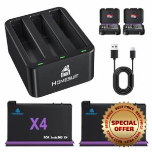 Homesuit Insta360 X4 Replacement Battery 2500mAh and Triple Micro USB Charger Compatible with Insta360 ONE X4 Action Camera Accessories with Misro SD Card Slots (2-Pack)