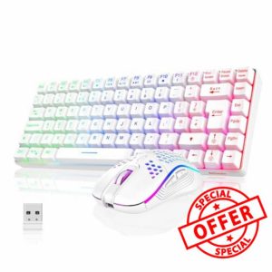 RedThunder K84 75% Wireless Gaming Keyboard and Mouse Rainbow Backlight UK Layout 85 Keys TKL Ultra Compact Mini Design Lightweight Honeycomb Gaming Mouse for PC Mac PS5 Xbox Office Gamers (White)