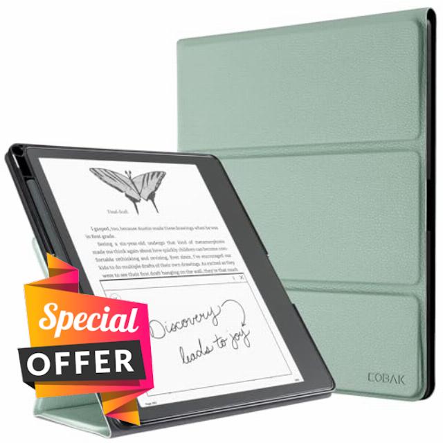 CoBak Tri-fold Case for Kindle Scribe - Premium Folio Leather Cover with Pen Holder