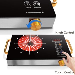 2000W Plug in Electric Hob with Safety Lock & Knobs & Touch Control