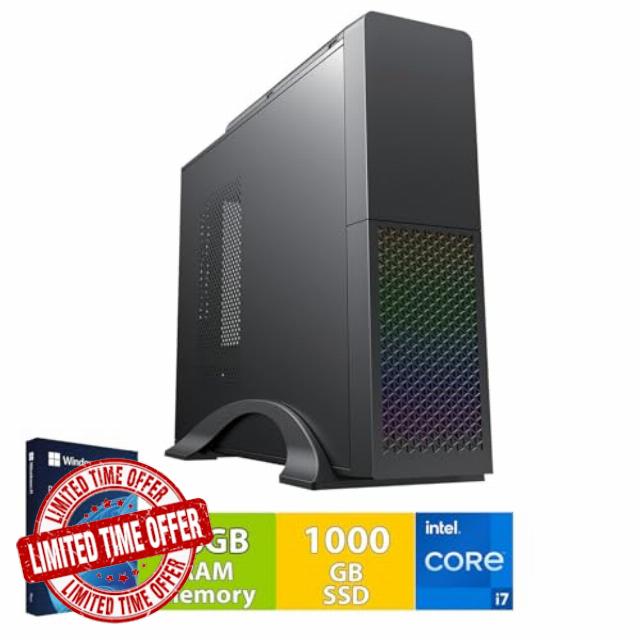 Desktop PC with Intel i7 8-Thread 4.00 GHz | 16GB DDR3 | 1TB + 256GB SSD | USB3 | WiFi 600 and Bluetooth 5 | Windows 11 Professional 64-Bit | Multimedia Compute